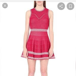 Maje Romy Jacquard-knit Dress sleeveless knit red white sweater dress large 3